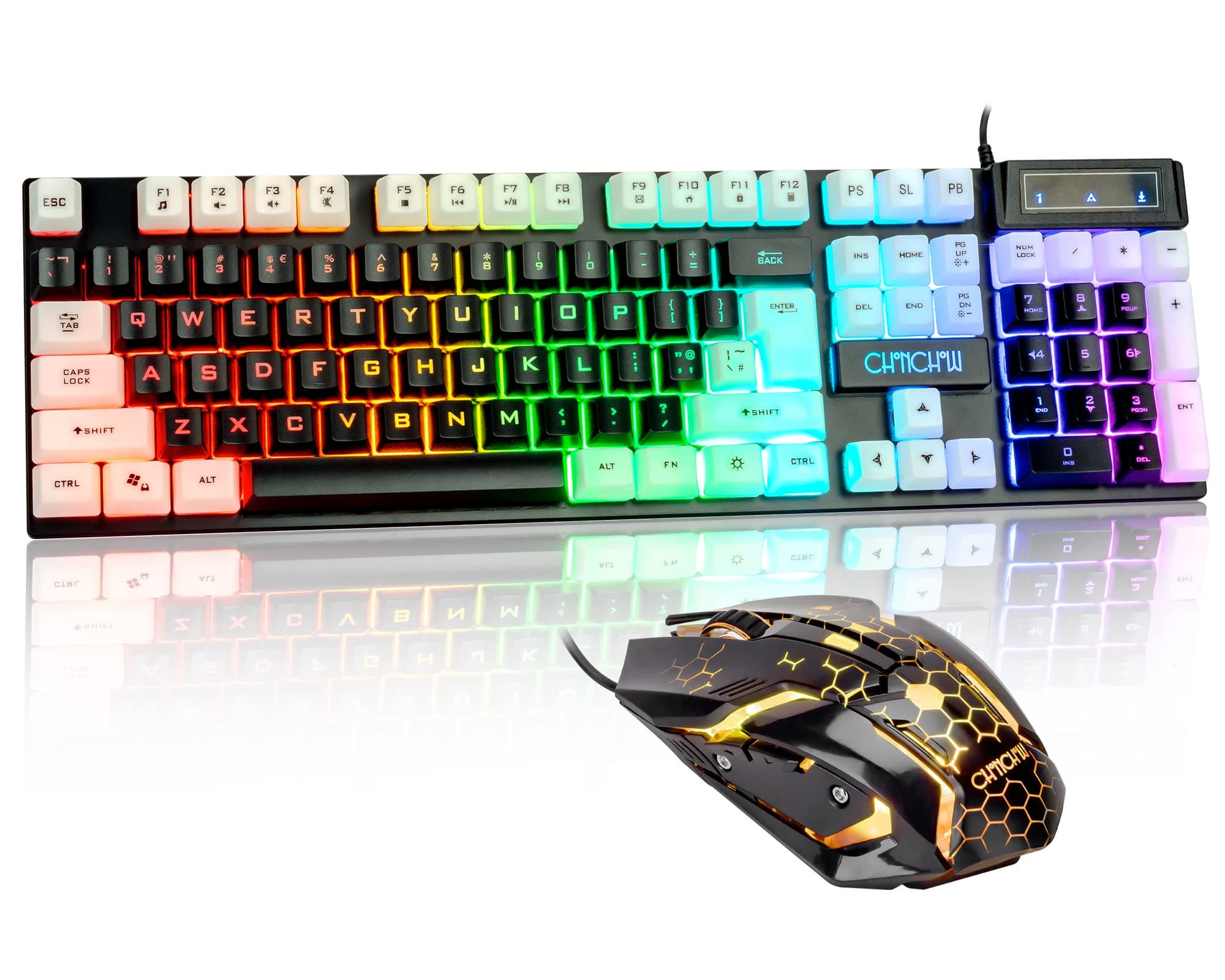 - CHONCHOW Light Up Keyboard and Mouse Combo, Full Size RGB Gaming LED Keyboard and Rainbow Wired Gaming Mouse for PS4 PS5 Xbox One Computer Desktop PC Gamer Office