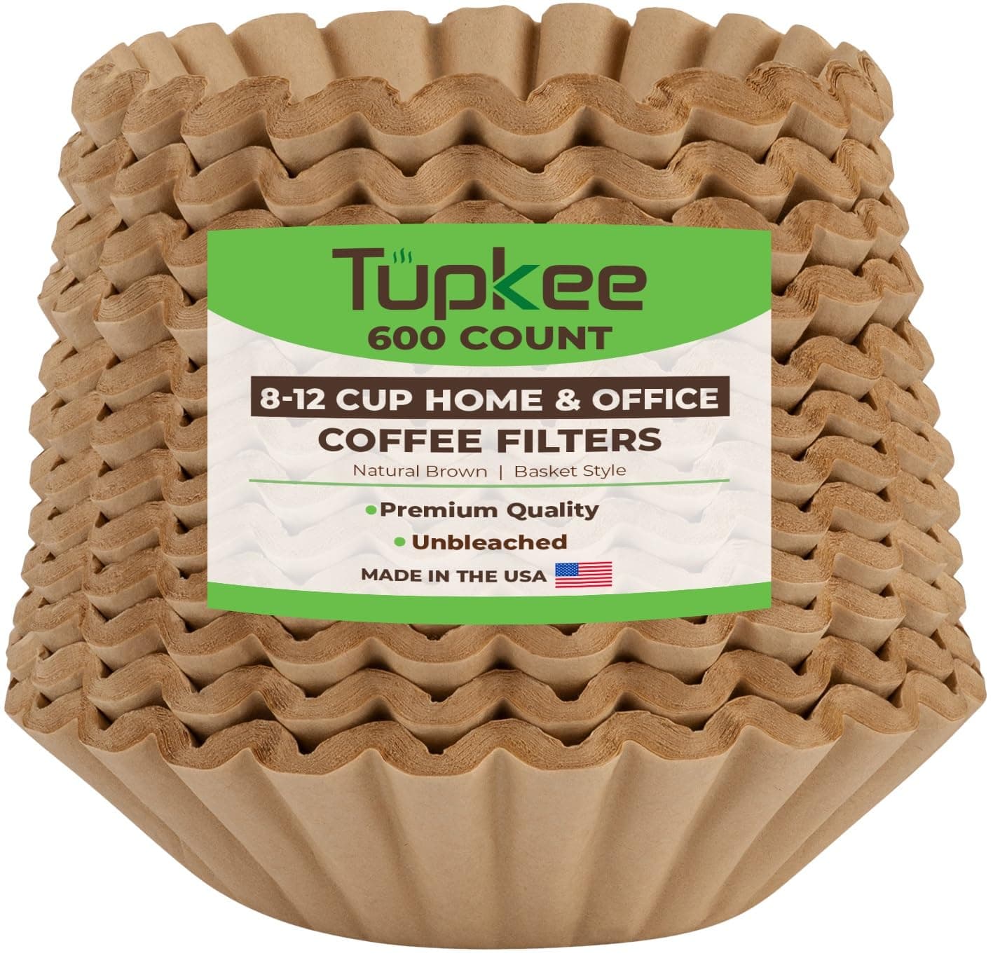 Coffee Filters 8-12 Cups - 600 Count, Basket Style, Natural Brown Unbleached Coffee Filter, Made in the USA
