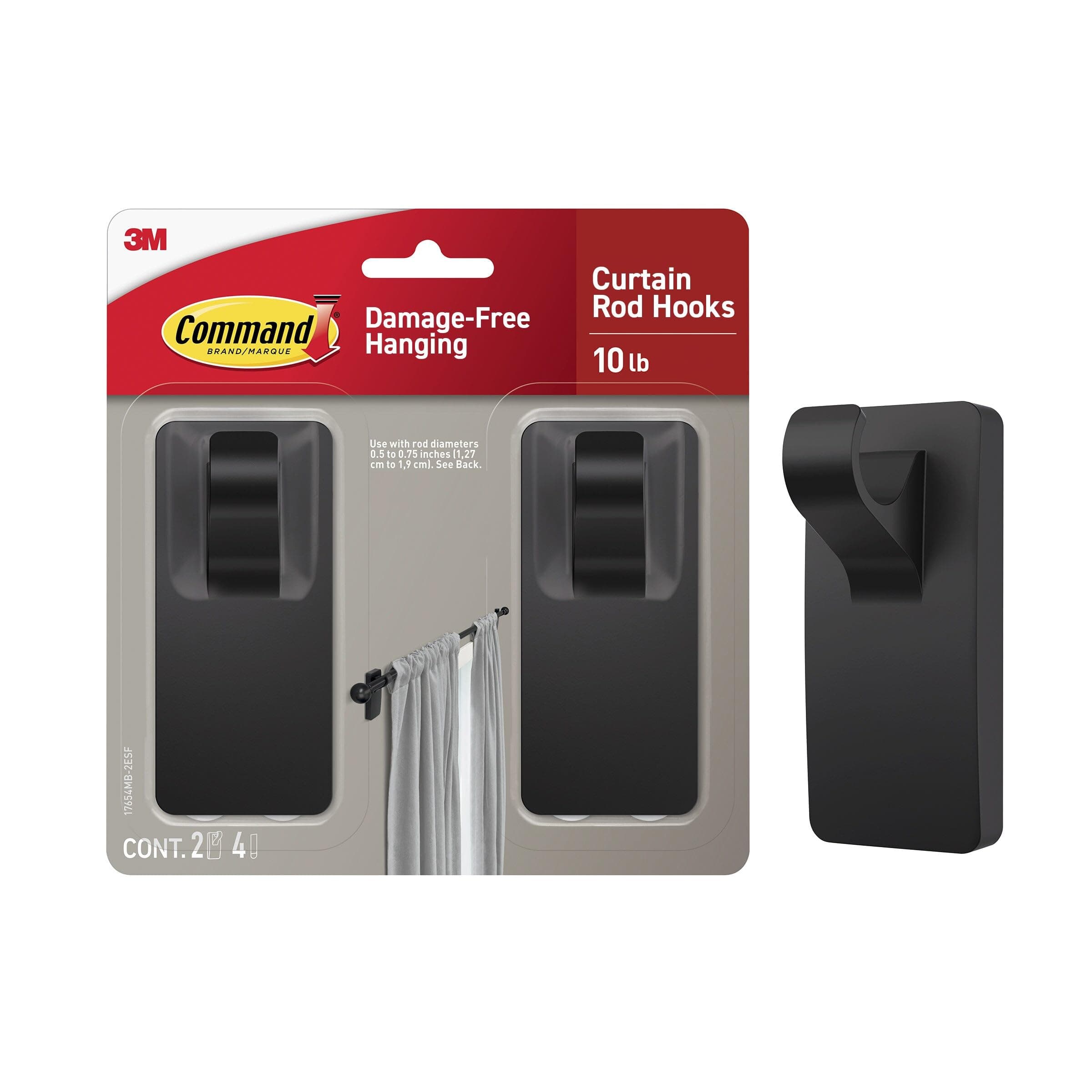 Command 17654MB-2ESF Hooks, Large, Black