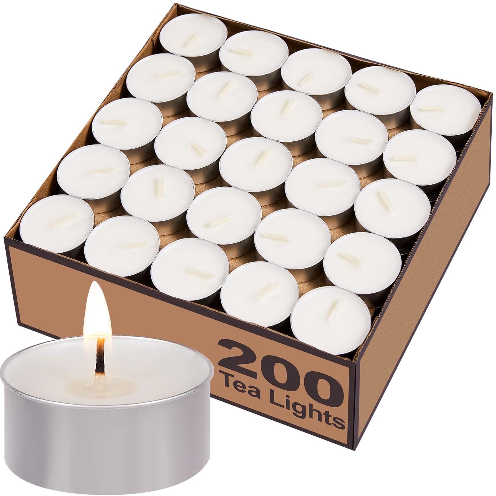 Tea Lights Candles Bulk - 200 Pack, 4.5+ Hours Fully Burns Tealight Candles Unscented Smokeless Bright Flame Tealights for Home, Sabbath, Weddings, Christmas & Halloween Decor, White