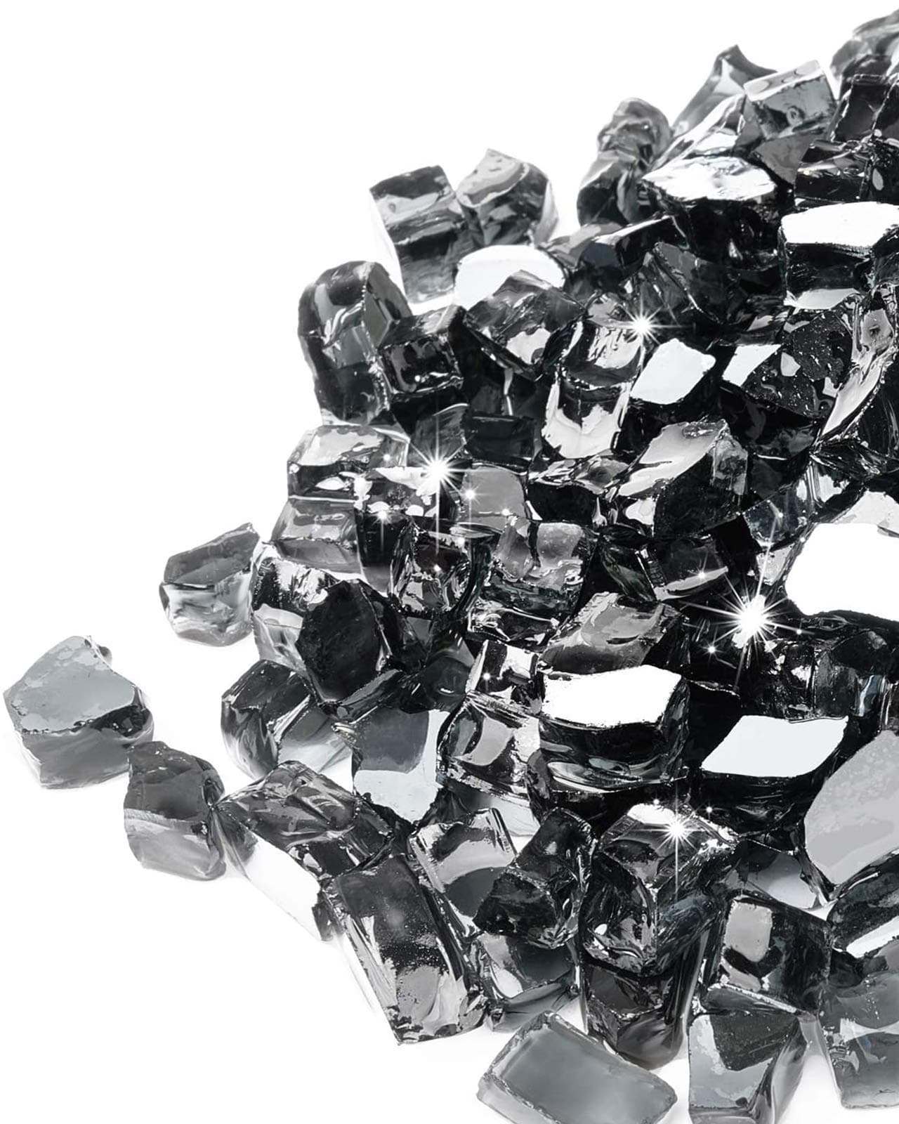 GASPRO 10 lbs Fire Glass for Fire Pit, 1/2-Inch Glass Rocks for Propane or Gas Fireplace, Add Ambience to Gatherings and Parties for Outdoors and Indoors, Reflective Black