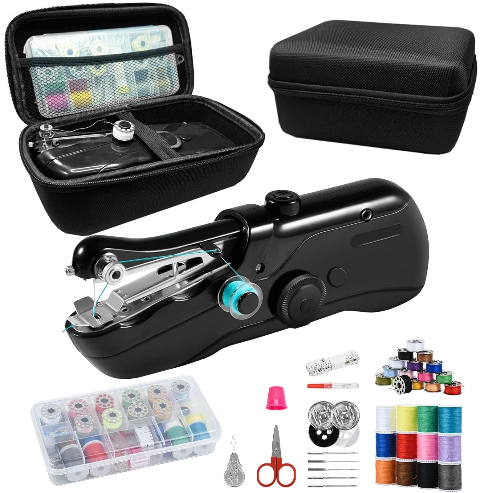 Handheld sewing machine, beginner's sewing kit with storage, two power supply modes, electric switch, simple operation, portable mini, beginner's sewing machine.Black