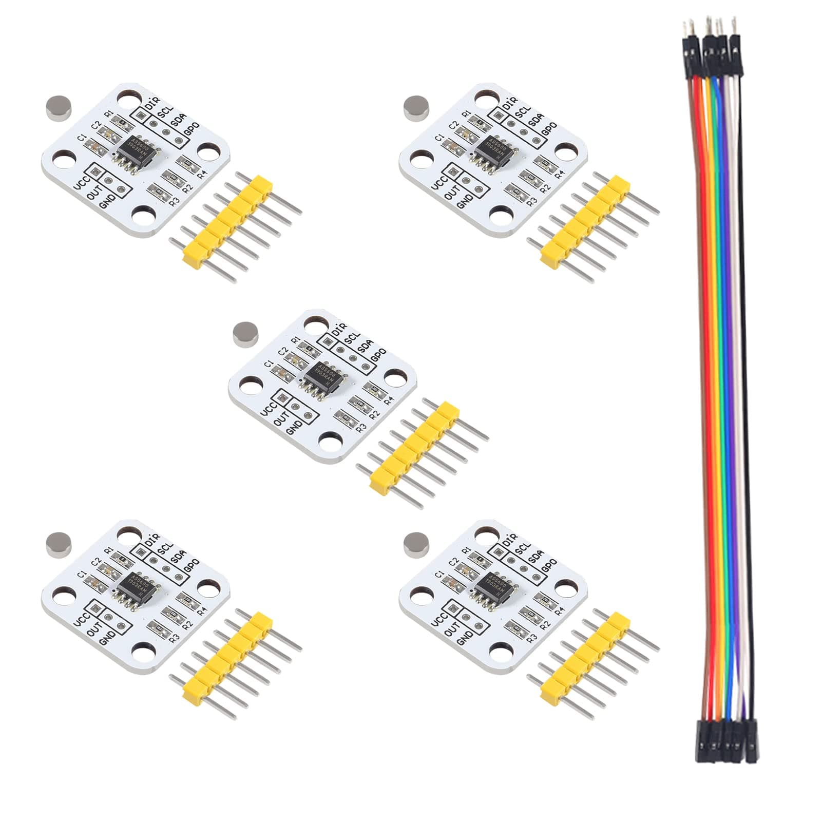 DIANN 5pcs AS5600 Magnetic Encoder 12bit 3.3V High Precision Magnetic Induction Angle Measurement Sensor Module with Cable