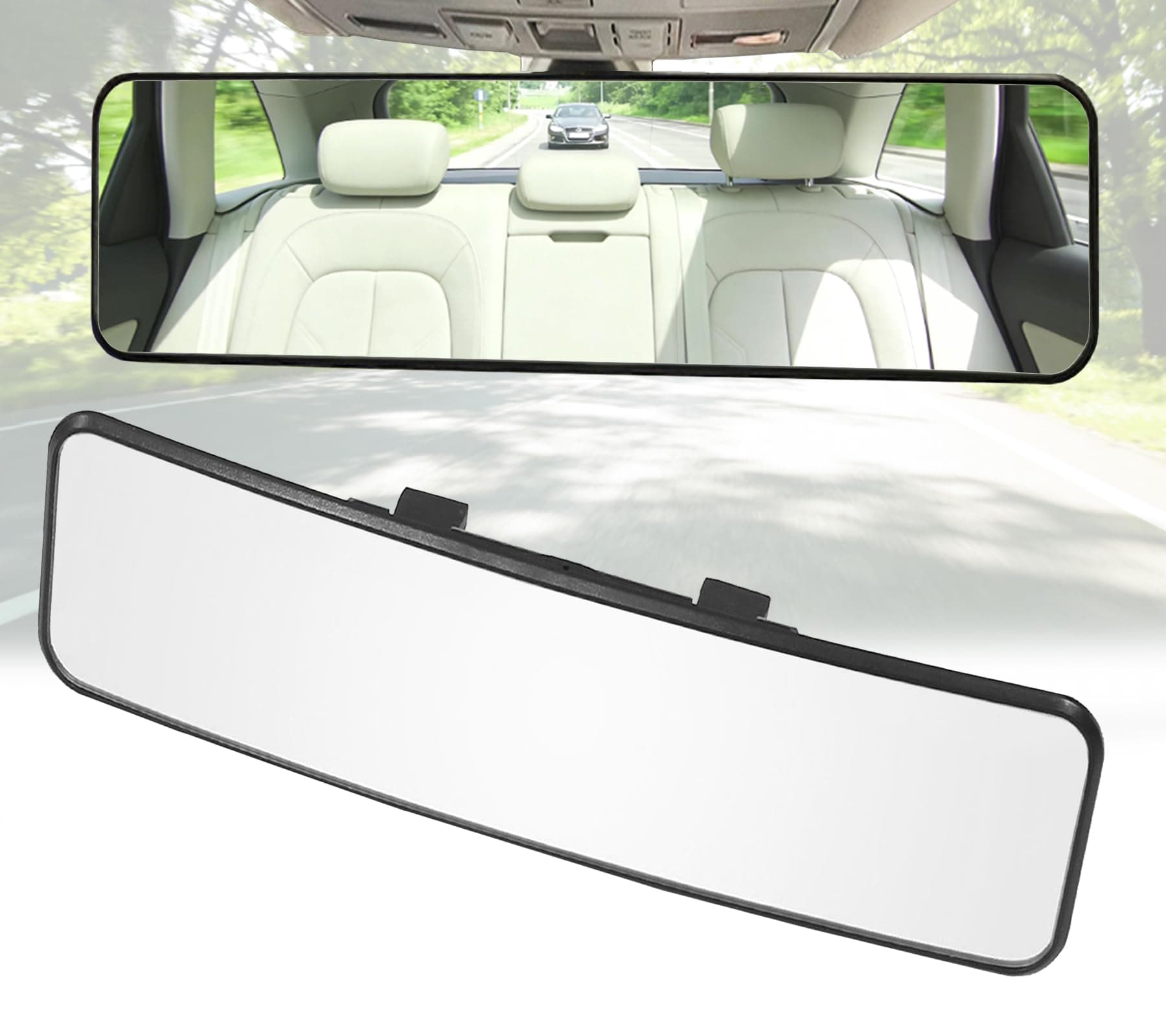 Kitbest Rear View Mirror, Universal 11.4 Inch Interior Clip On Panoramic Rearview Mirror, Wide Angle Rear View Mirror, Convex Car Mirror to Reduce Blind Spot Effectively for Car SUV Trucks – Clear