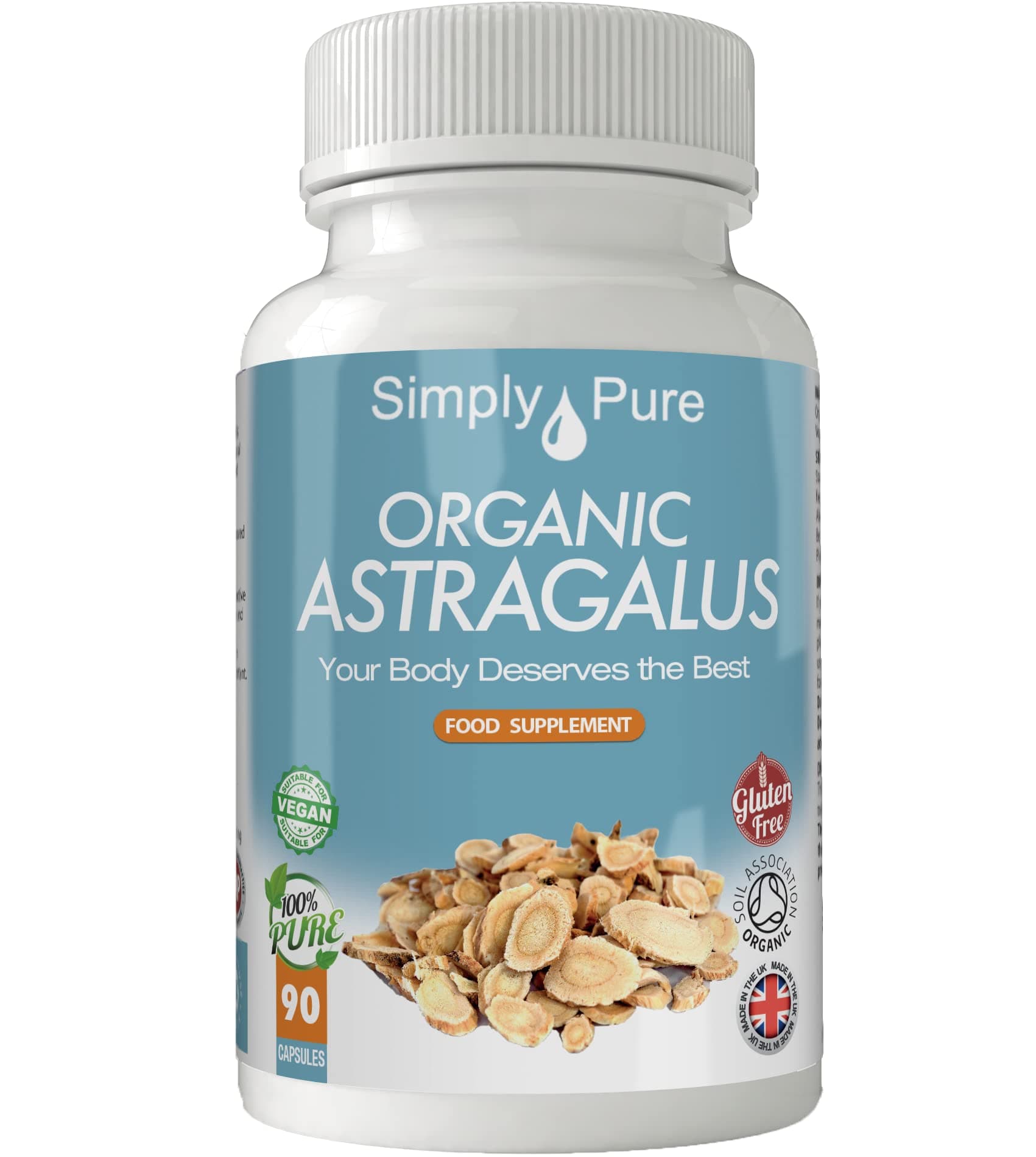 Organic Astragalus | Immunity Boost & Healthy Ageing | 500mg Capsules x 90 |100% Pure Soil Association Certified | Gluten Free | GM Free | Vegan