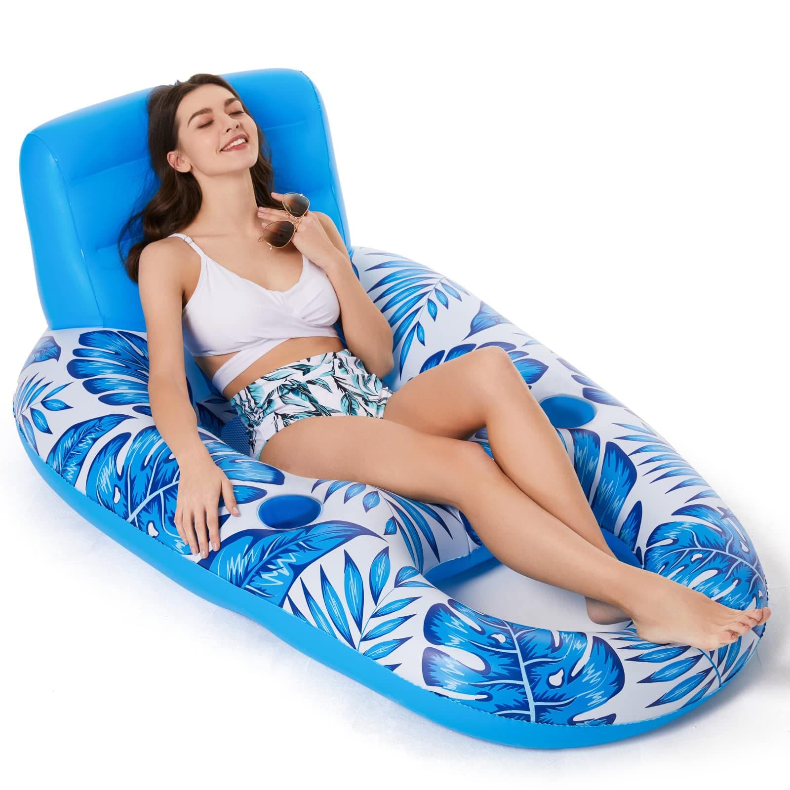 Inflatable Pool Floats Lounge - Large Heavy Duty Pool Float Raft Water Lounge Chair Lake Lounger River Float Party Floatie for Adults with Cup Holders Summer Beach Swimming Pool Toys