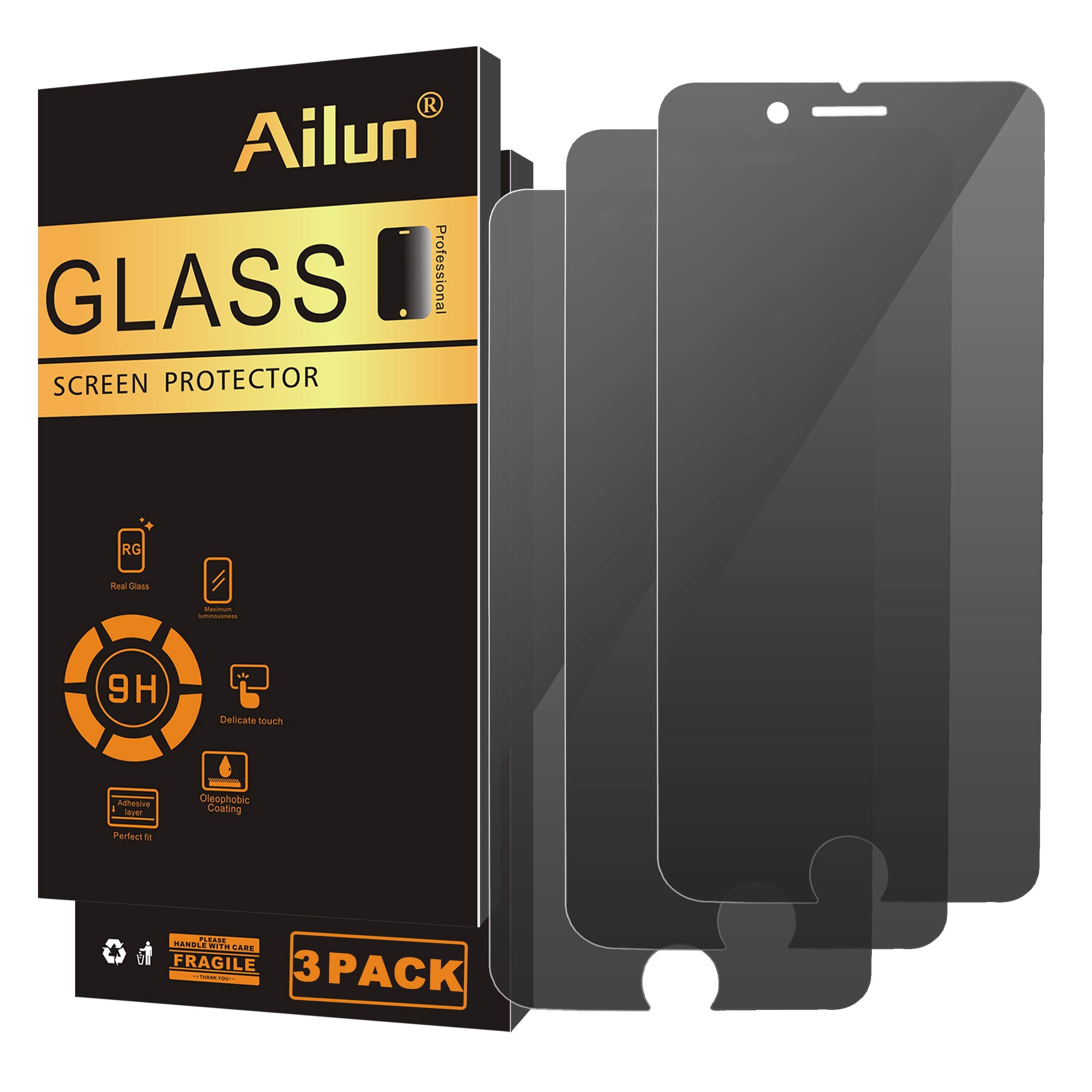 Ailun Screen Protector Compatible with iPhone 8 Plus 7 Plus Privacy Anti Glare 3Pack Tempered Glass [black]