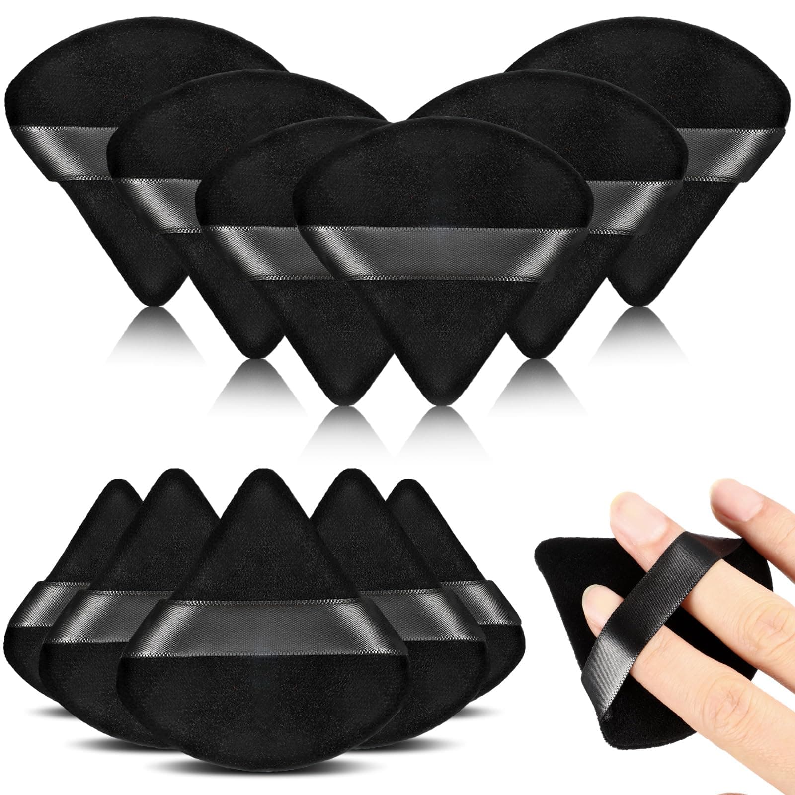 12-Piece Triangle Makeup Puff Set - Soft, Reusable Foundation Sponge for Loose Powder, Wet/Dry Use (Black, Small)