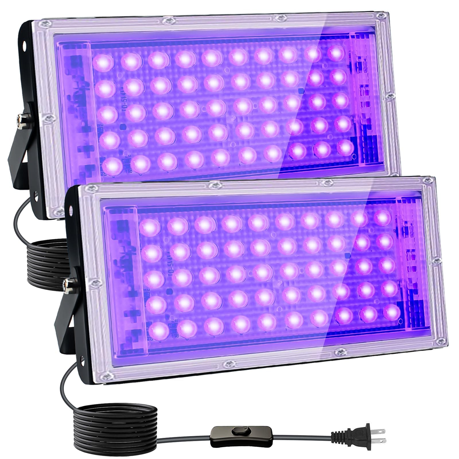 2 Pack 50W Black Lights, Blacklight Flood Light with Plug and Switch,for Glow Party, Halloween, Fluorescent Poster, Body Paint