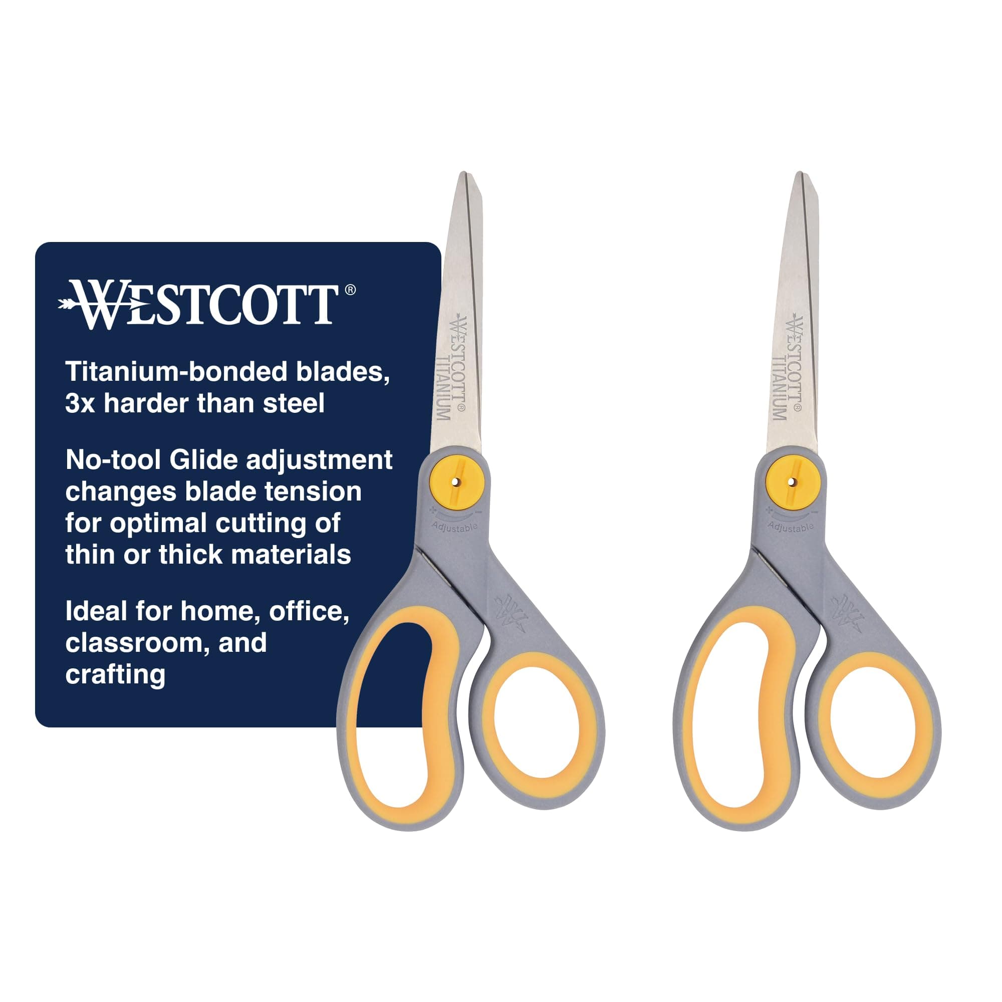 8” Titanium Bonded Scissors with Adjustable Glide and Soft Handle, 2-Pack- Durable Multipurpose Scissors for Office, Home, and School Use, Sharp Precision Blades for Everyday Cutting