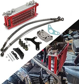 Motorcycle Oil Cooler, Motorbike Engine Cooling Radiator Kit Aluminum for 110cc 125cc 140cc Pit Dirt Bike Mini Bike ATV Monkey Chinese Made Loncin Zongshen - Red
