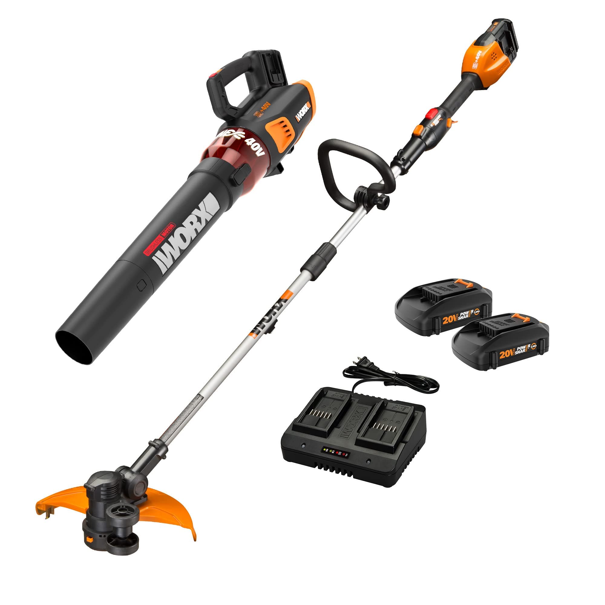 - 40V 13‘’ Cordless String Trimmer & 430 CFM Leaf Blower Combo, 2 Batteries & Charger Included, WG927