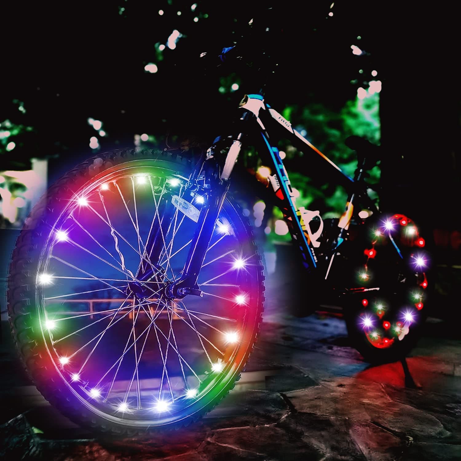 LED Waterproof Bike Wheel Light, Night Cycling Bicycle Wheel Light, 3 Lighting Modes,Easy Install, (with Battery)