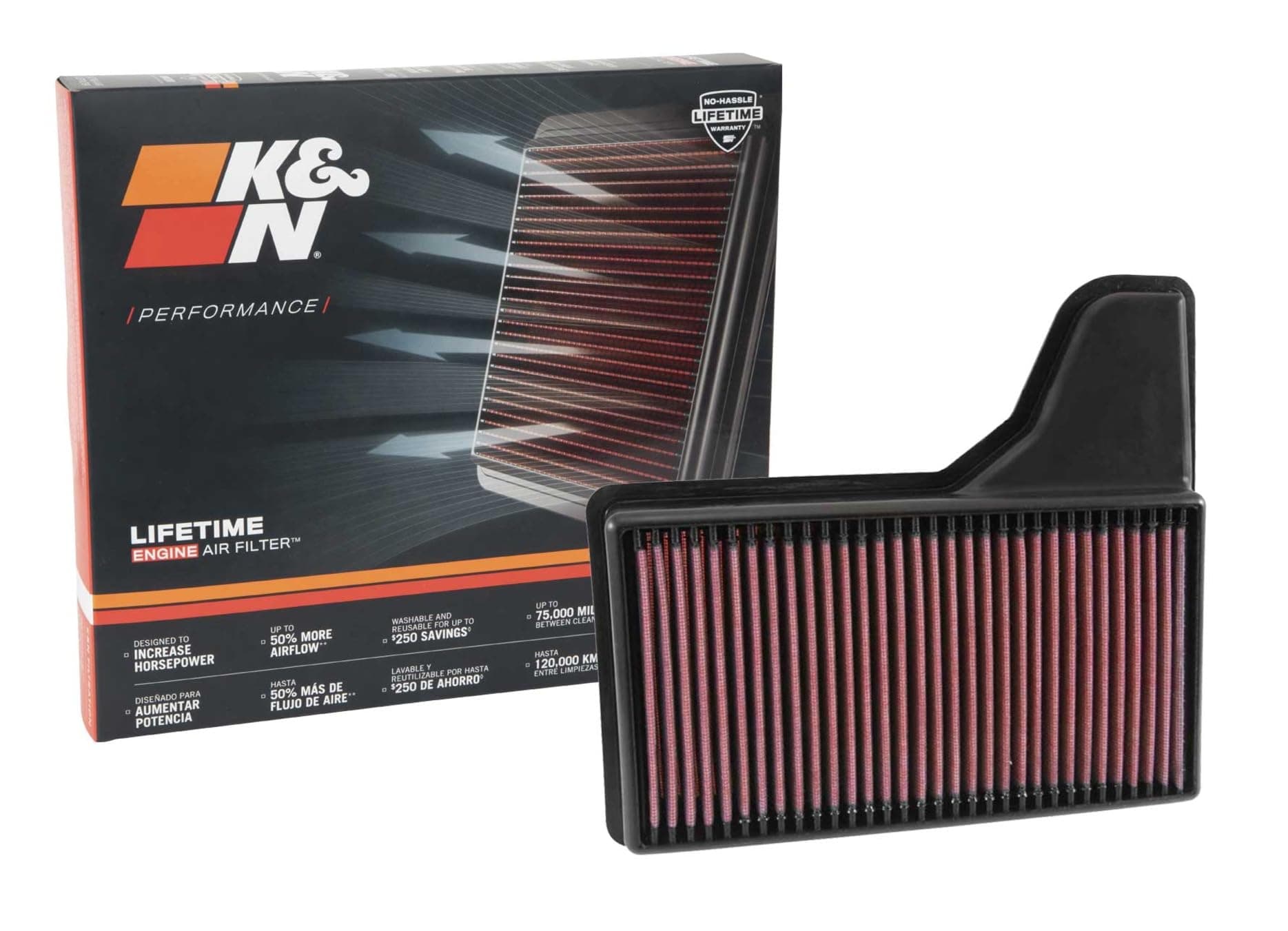 K&N Engine Air Filter: Increase Power & Acceleration, Washable, Premium, Replacement Car Compatible with 2015-2019 Ford Mustang L4/V6/V8, 33-5029