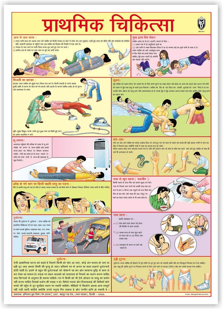 First Aid (Hindi) (Size 70 x 100 cms)|Laminated both sides