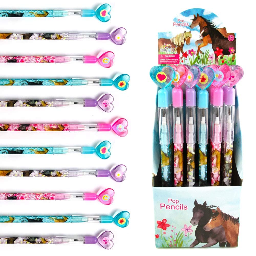 TINYMILLS 24 Pcs Horse and Pony Multi Point Stackable Pencil with Eraser for Horse Western Birthday Party Favor Prize Carnival Goodie Bag Stuffers Classroom Rewards Pinata Fillers