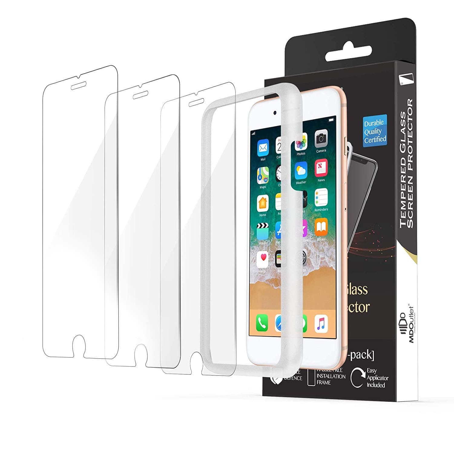 (3-Pack) iPhone 8, 7, 6S, 6 Screen Protector 9H Hardness Anti-Shatter Tempered Glass 99.9% HD Clarity and 3D Touch Accuracy (With Easy-Applicator)