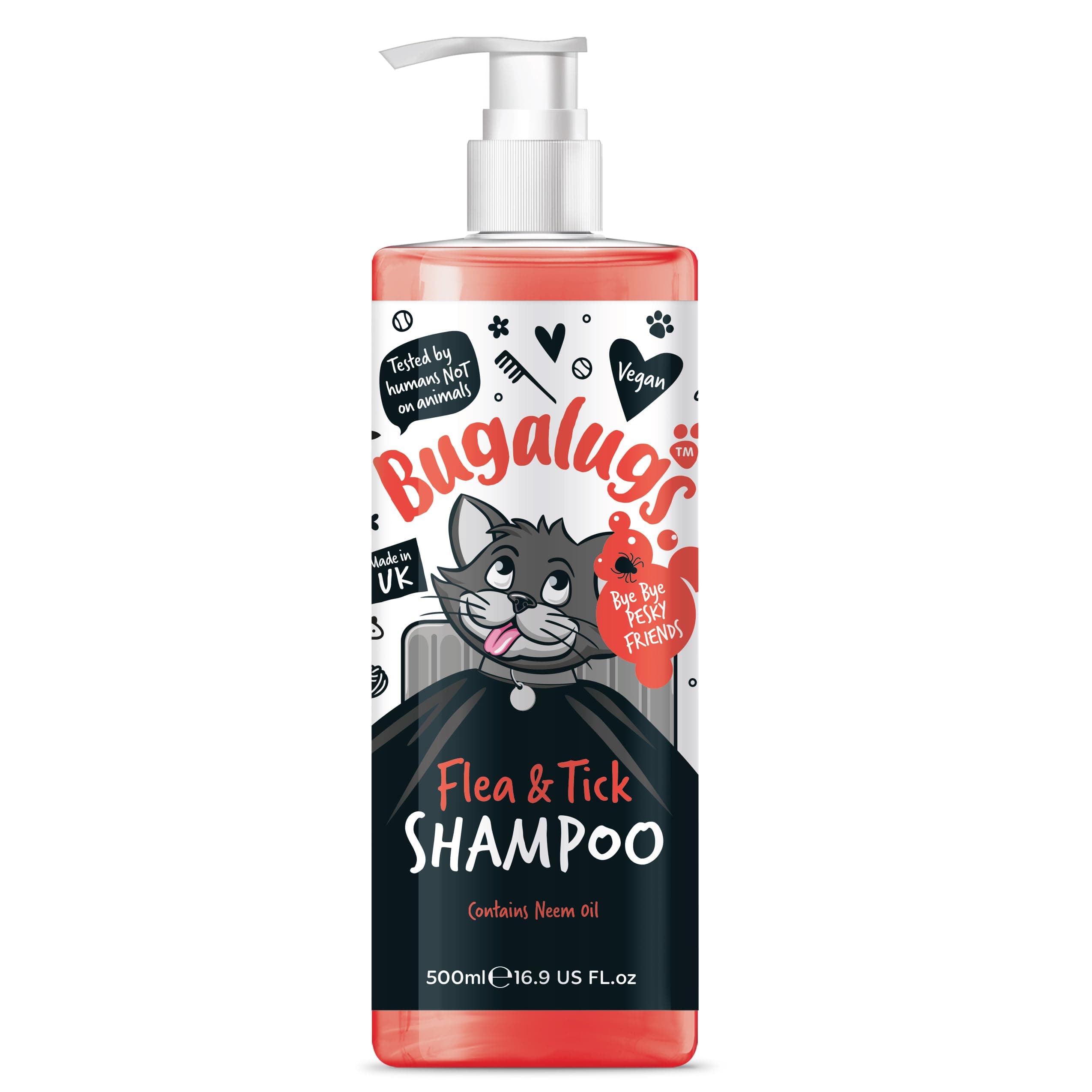 – Flea and Tick Cat Shampoo by Bugalugs 500ml, Deep Cleansing for Cats for Fleas, Ticks & Mites contains Neem Oil, PH Balanced Vegan (500ml Flea Shampoo)
