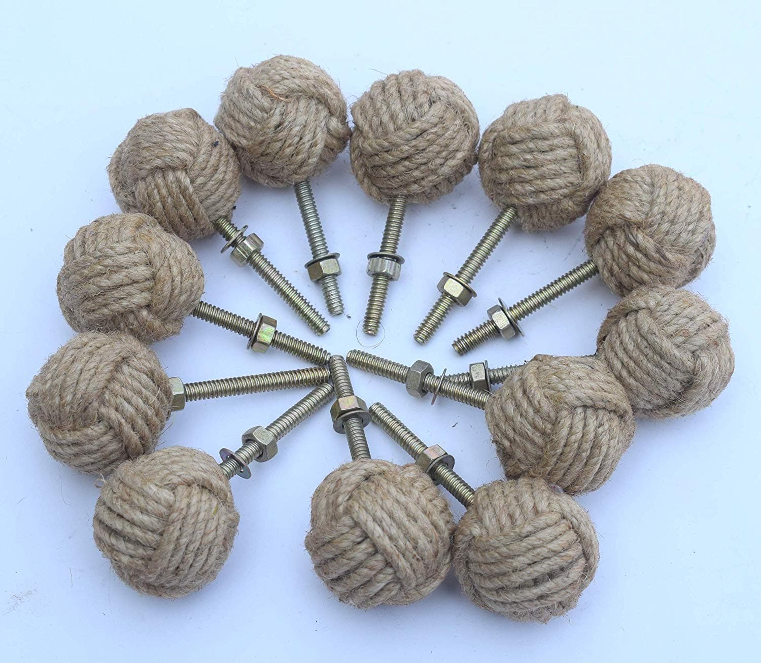Nautical.Gift.Decor 12 Knotty Door knobs - Nautical Drawer pulls - Jute Rope Drawer pulls