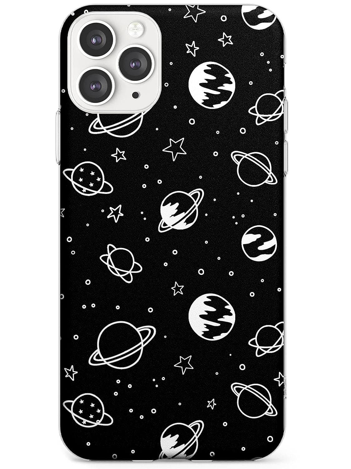 Cosmic Outer Space White on Black Slim Phone Case for iPhone 12 | 12 Pro TPU Protective Light Strong Cover with Planets Space Universe Galaxy Moon