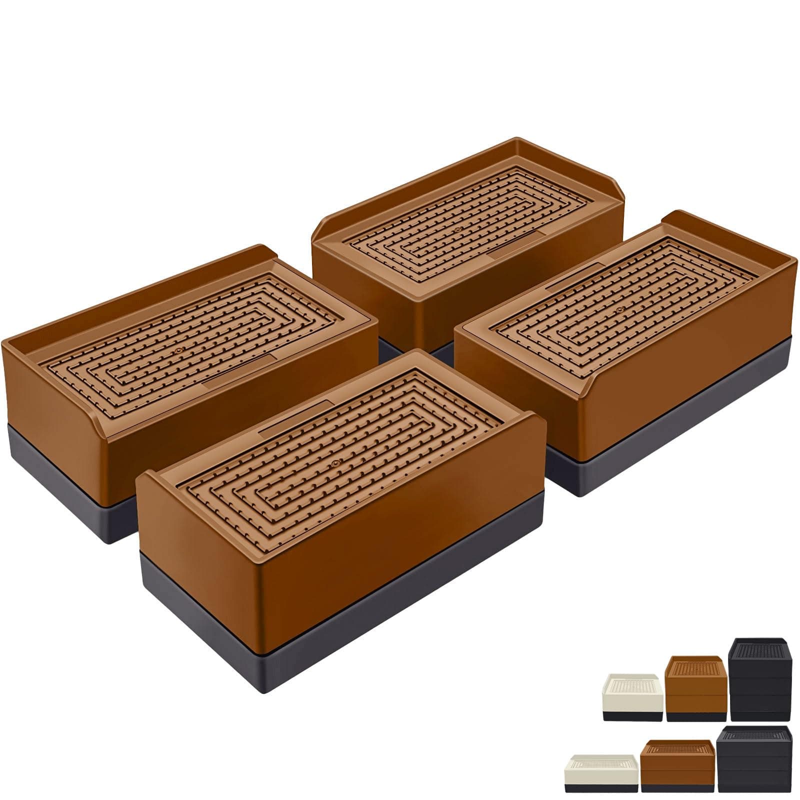Furniture Risers 1.5 inch, Rectangle Adjustable Risers Blocks for Bed Sofa Table and Couch Lifting，Heavy Duty Support Up to 1,300 Lbs (4 Pack-Brown)