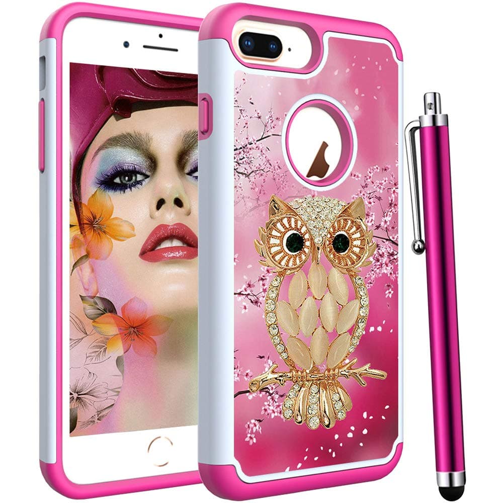 Voanice for iPhone 8 Plus Case,iPhone 7 Plus Case,Shockproof Hybrid Heavy Duty Hard Plastic& Rubber Silicone Dual Layer Rugged Protective for iPhone 6 Plus/iPhone 6s Plus/7 Plus /8 Plus -Cute Pink Owl