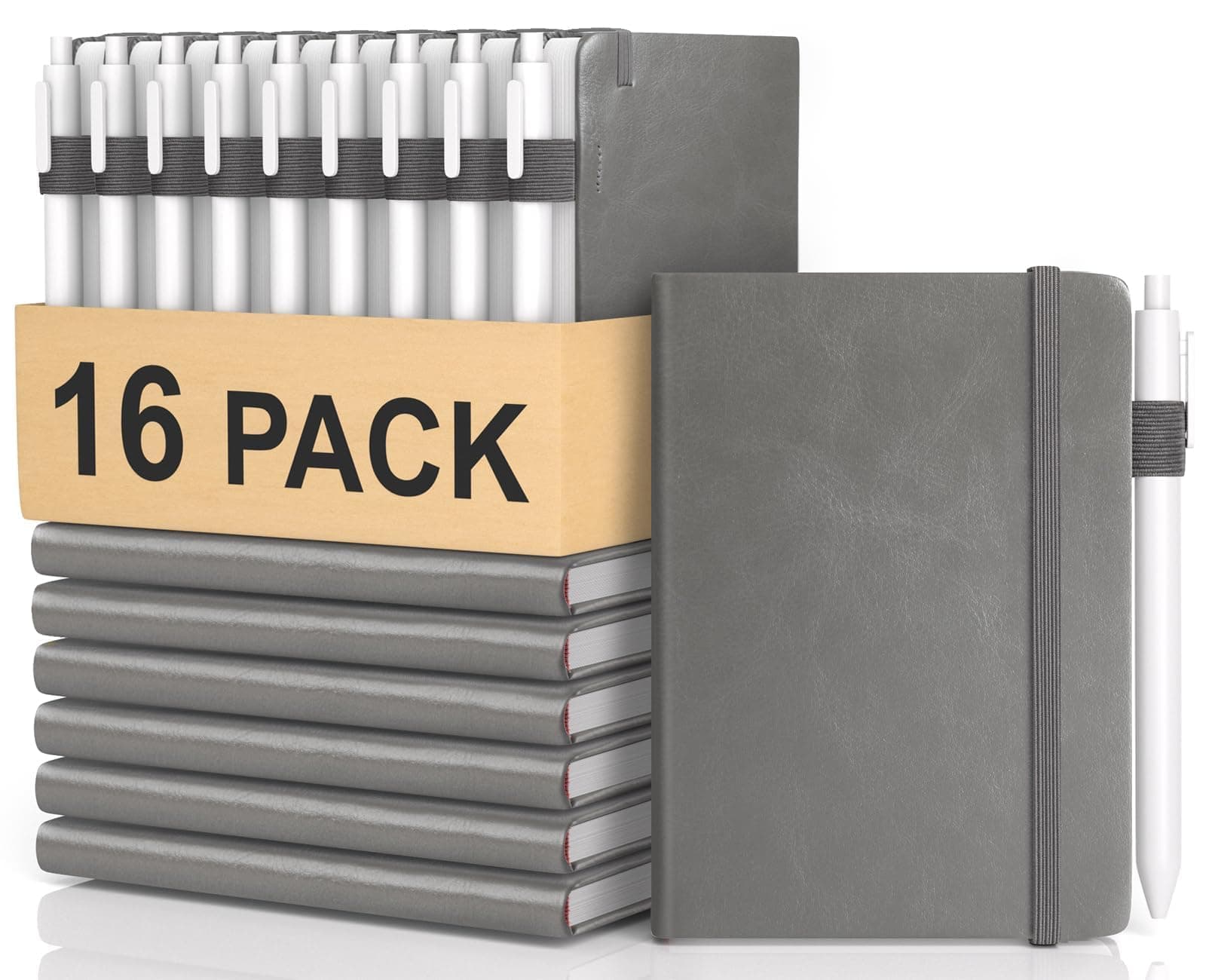 Pocket Small Notebook Journals, 16 Pack (Silver Gray) Mini Notebook 3.7x5.7 Journaling Notebooks for Women Men, Hardcover Lined Note Pads with Pens for Work, Business, Travel Journal, Office Supplies