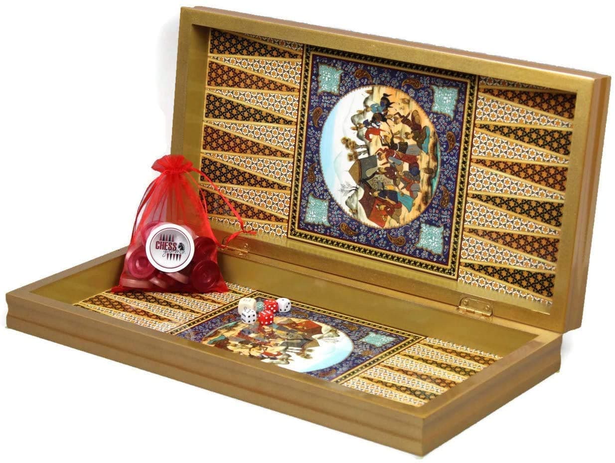 Yenigun 20" Persian Pattern Laminated Compressed Wood Checkers Backgammon Set
