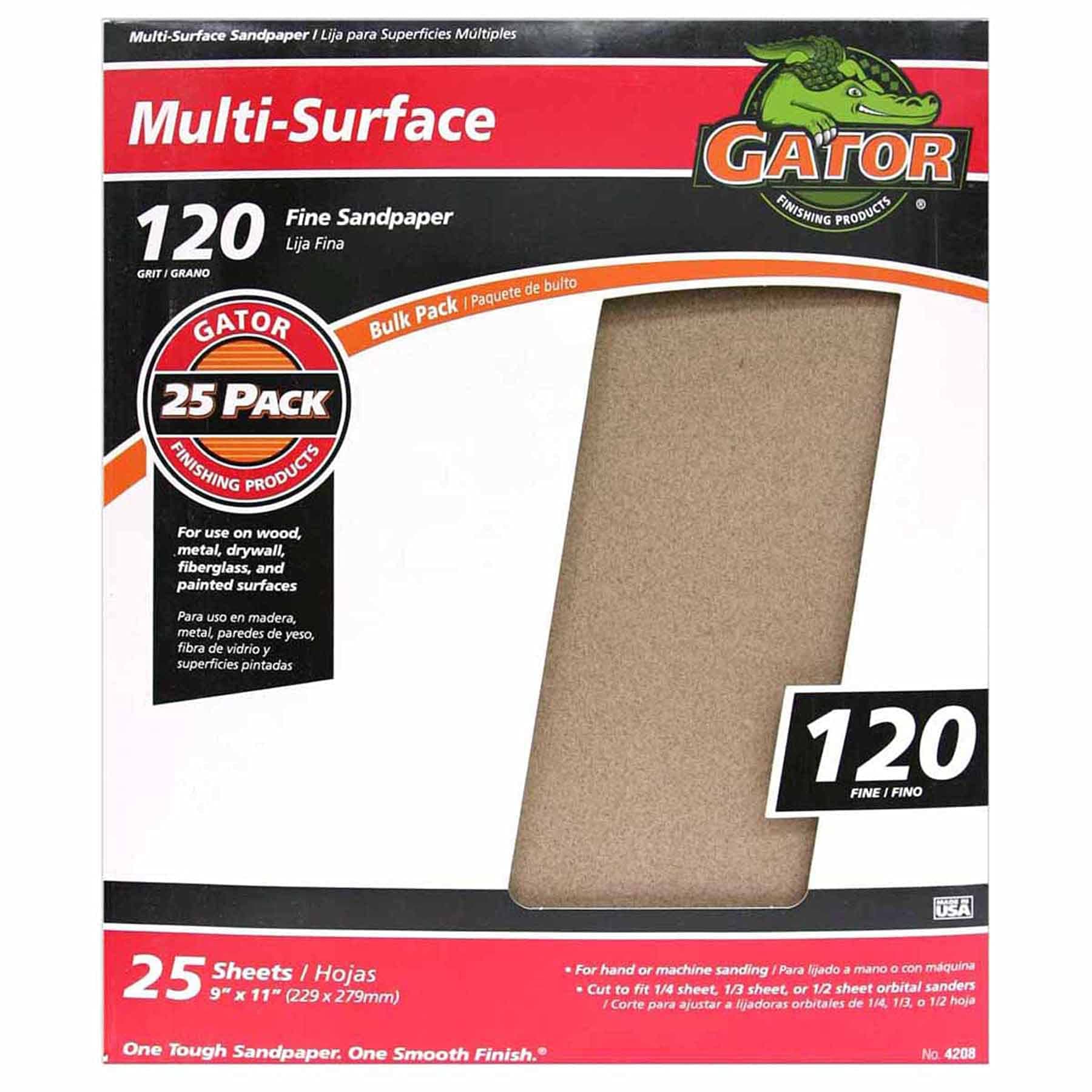 Gator 9" x 11" Multi-Surface Sanding Sheets, 120 Grit, 25 Pack
