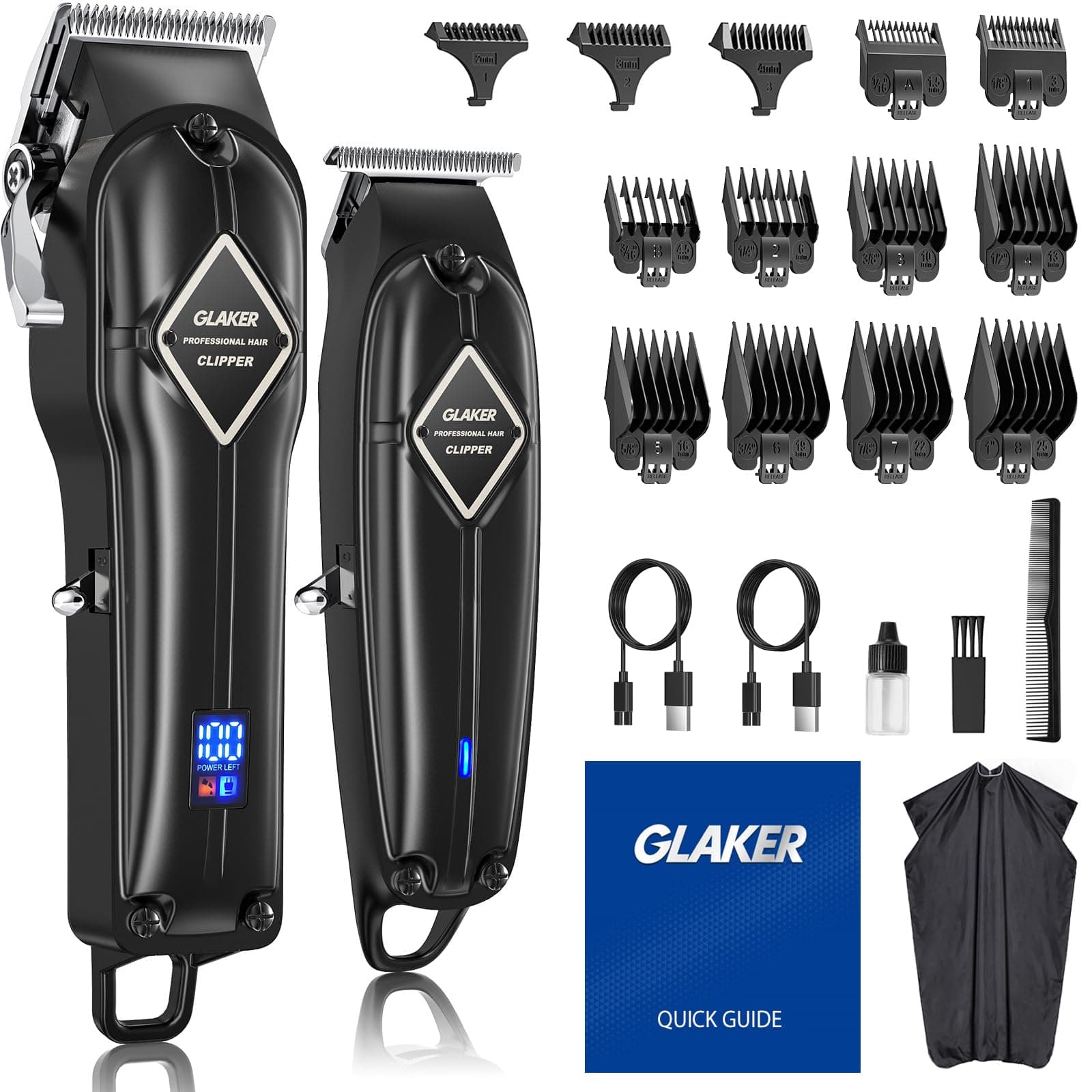Hair Clippers for Men Professional - Cordless Clippers and Trimmers Set, Complete Barber Kit for Hair Trimming & Beard Grooming, Mens Haircutting Kits for Blending & Fade Cuts (Black)