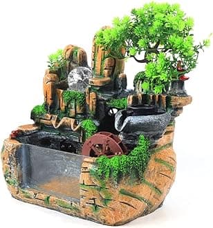 Tabletop Water Fountains Home Office Desktop Waterfall Rockery Water Fountain with Fake Plants Feng Shui Decor for Good Luck Wealth (Type 5)