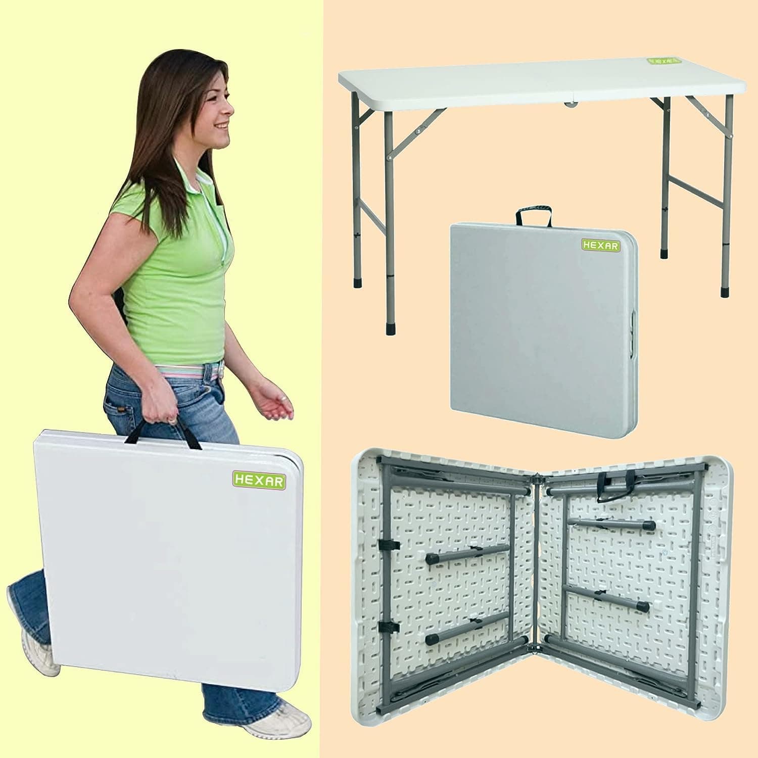 HEXAR® Heavy Duty Multipurpose Camping Table Portable Folding Table Picnic Dining table Centerfold Ideal for Crafts Outdoor Events Lightweight and Durable Table with Carry Handle (L122 x W60 x H74 CM)