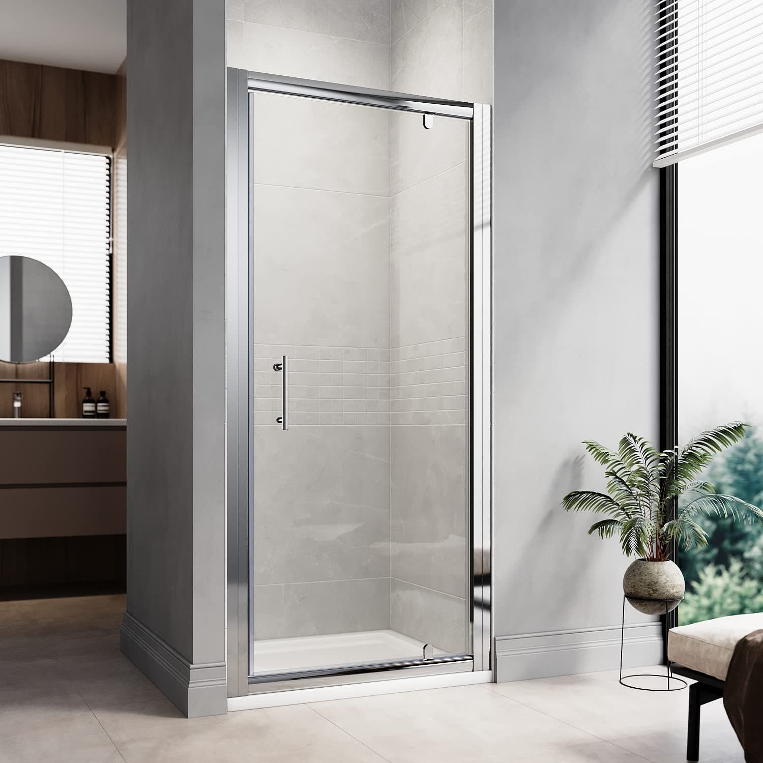 ELEGANT 700mm Pivot Hinge Shower Door Screen with 6mm Extra Toughened Glass Reversible Shower Cubicle Enclosure