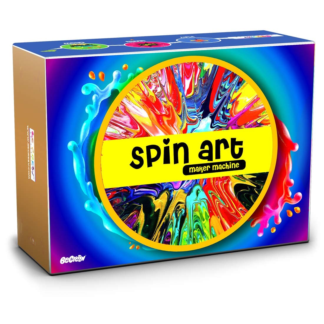 BE CRE8V Spin Art Machine DIY Kit Creative Spin & Paint Art Kit - Motorized Spinning Art Machine + Portable & Easy to Carry + 7 Bottles of Paint Including Metallic Gold & Silver Colors