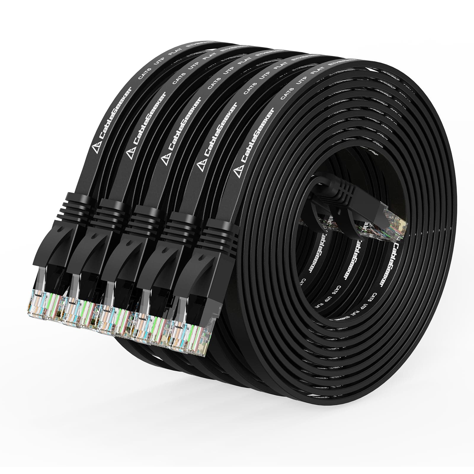 Cat 6 Ethernet Cable 10 ft (5 Pack) (at a Cat5e Price but Higher Bandwidth) Flat Internet Network Cables - Cat6 Ethernet Patch Cable Short - Black Computer Cable with Snagless RJ45 Connectors