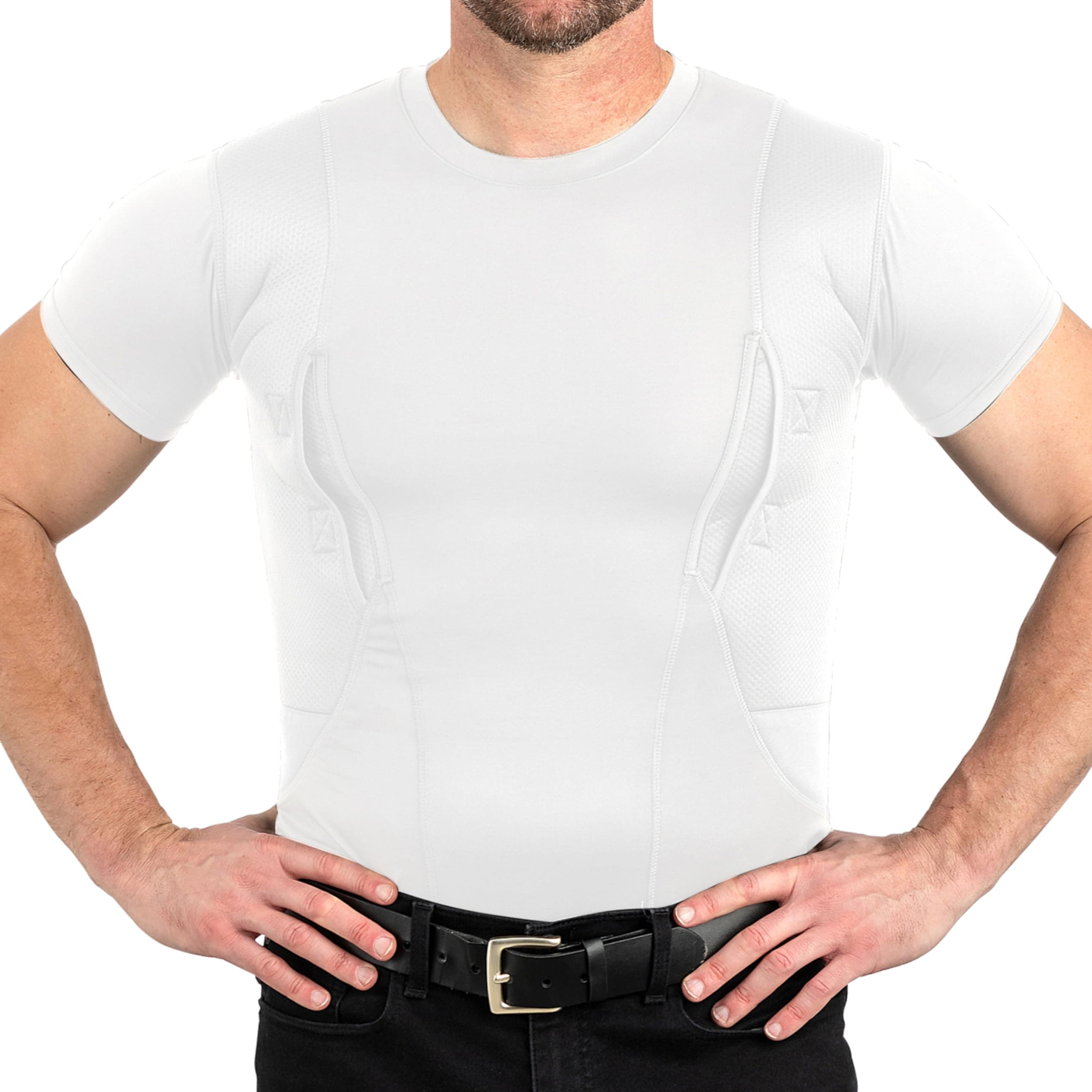 Concealed Carry Holster Shirt | Secure Hook & Loop Pocket with Large Storage | Mens Crew