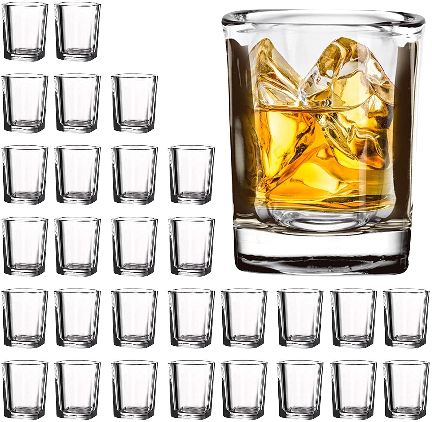 30 Pack Heavy Base Shot Glasses Bulk, 2.2 oz Square Shot Glass Set, Clear Espresso Shot Glass, Small Whiskey Shot Glasses for Vodka, Whiskey, Tequila, Espressos, Spirits & Liquors