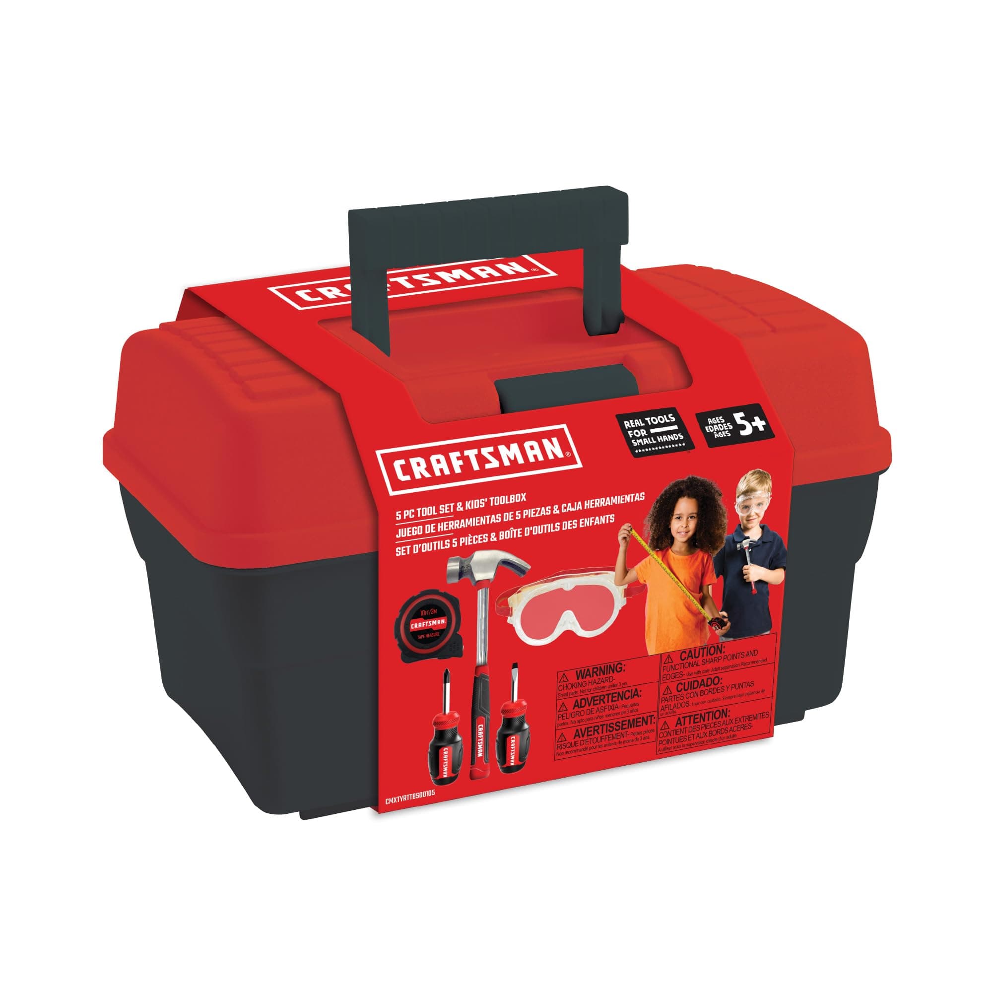 Craftsman Tool Box+Set 4-5 pcs PH Mini Screwdriver, Flat Mini Screwdriver, Tape Measure, Safety Goggles, Toolbox