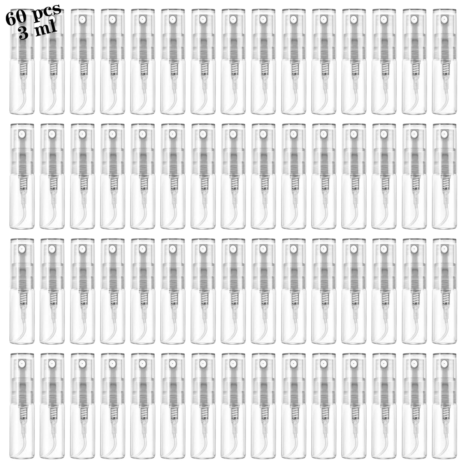 Mini Spray Bottle 3ml, Refillable Glass Spray Bottle, Glass Bottle Atomizer, Perfume Mouthwash Atomizer for Cleaning Refillable Container for Travel, Essential Oils, Perfume 60 Pcs, 3ml