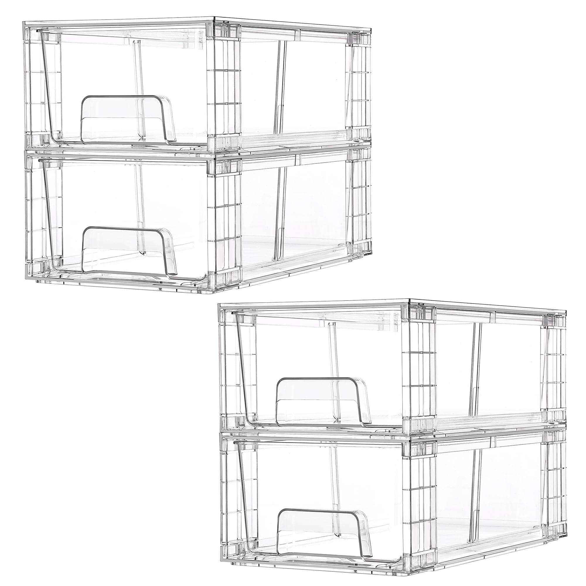 Vtopmart 4 Pack Large Stackable Storage Drawers, Clear Acrylic Organizers with Handles, Easily Assemble for Fridge, Bathroom, Kitchen Undersink, Cabinet, Pantry Organization