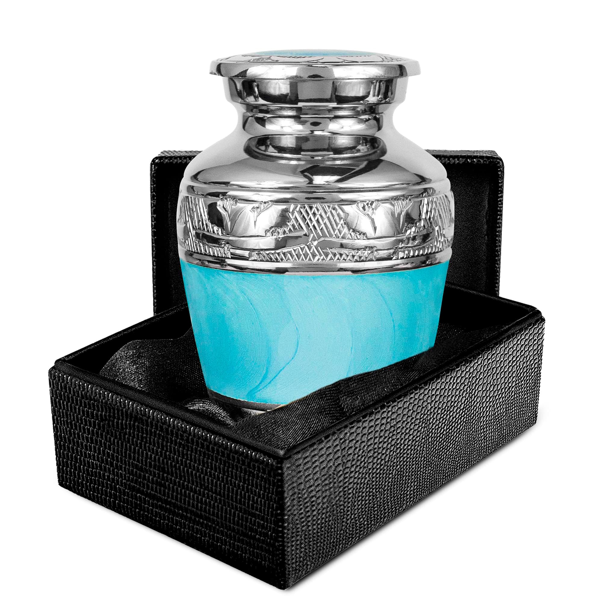 Small Urns for Human Ashes Keepsake, Decorative Mini Cremation Urn for Adult Men and Women, Small Light Blue with Silver Lining