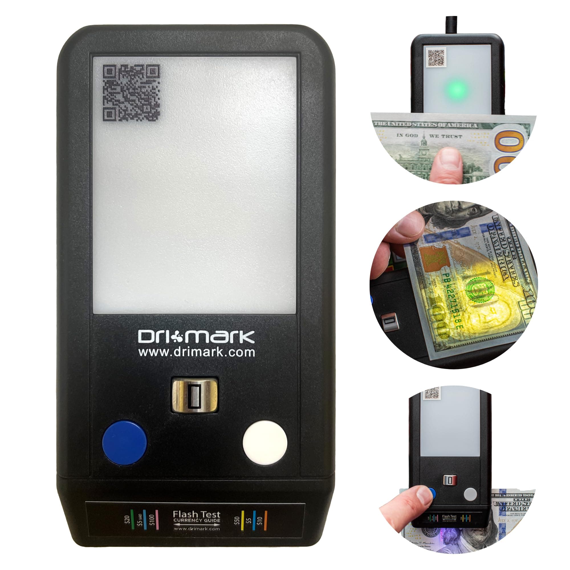 Dri Mark Flash Test Counterfeit Bill Detector, 3 Easy Tests in One Small Device, Watermark, Ink, Security Strip, Fast and Accurate Money Checker, Fake Currency Detection Machine, Maintenance Free