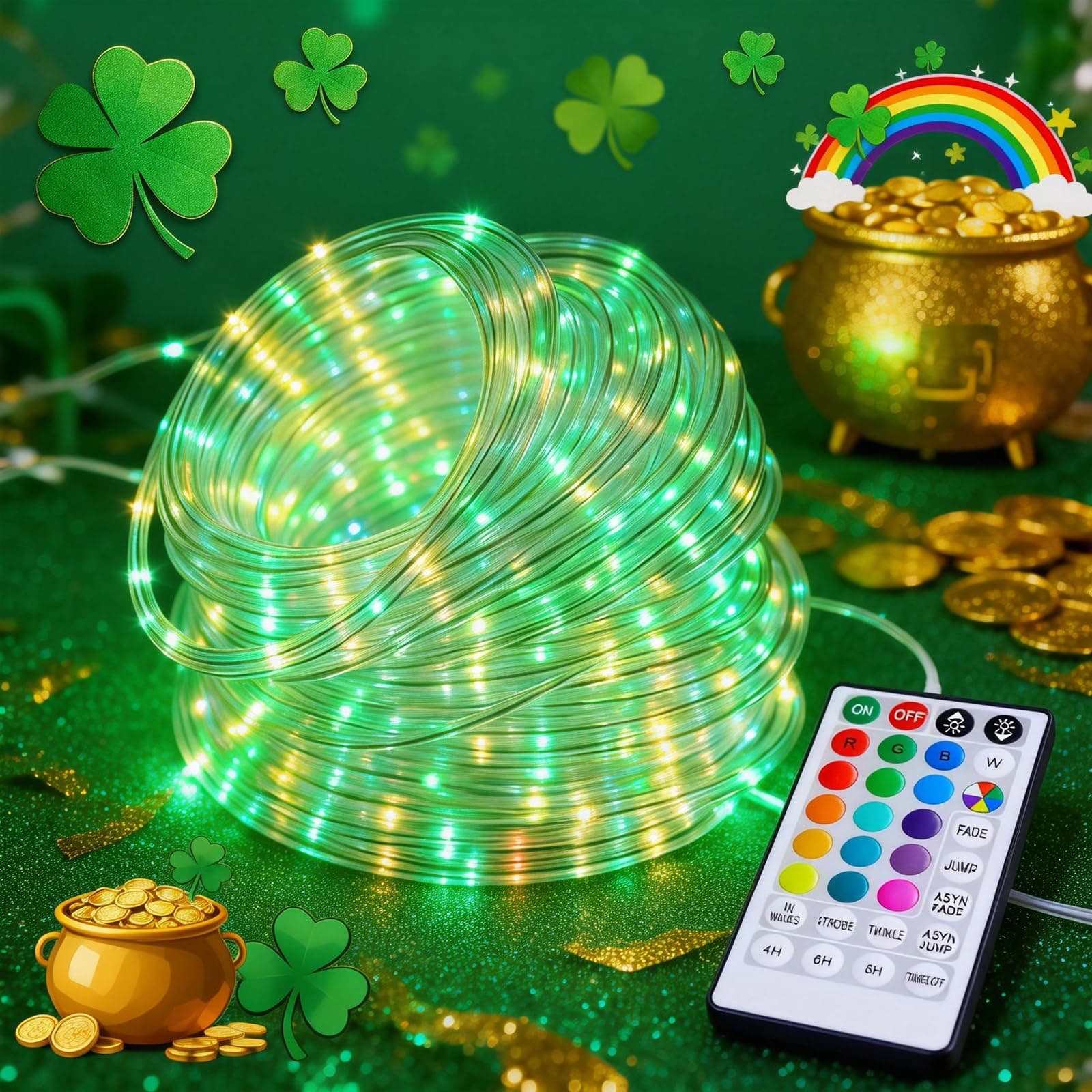 99ft Green Rope Lights for Outside, 300 LED String Lights Outdoor Waterproof Plug in with Remote Control, 18 Colors Changing Party Lights for St. Patrick's Day, Pubs, Garden, Patio, Pool Décor
