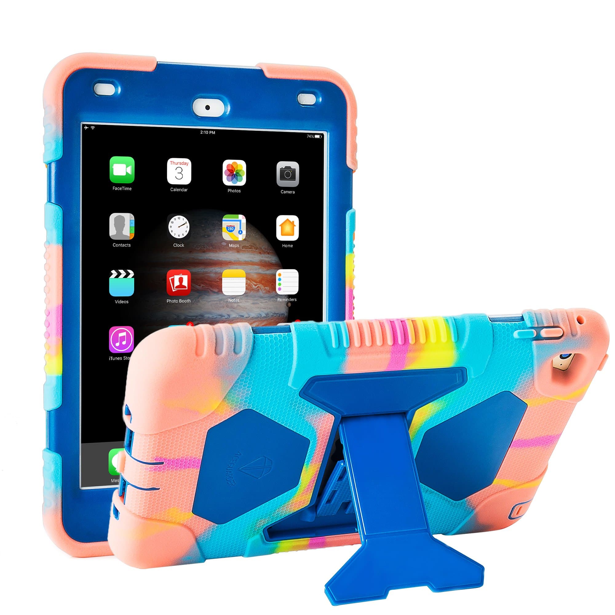 iPad Mini 4 Case ACEGUARDER Full Body Protective Premium Soft Silicone Cover with Adjustable Kickstand (Colorful Blue)