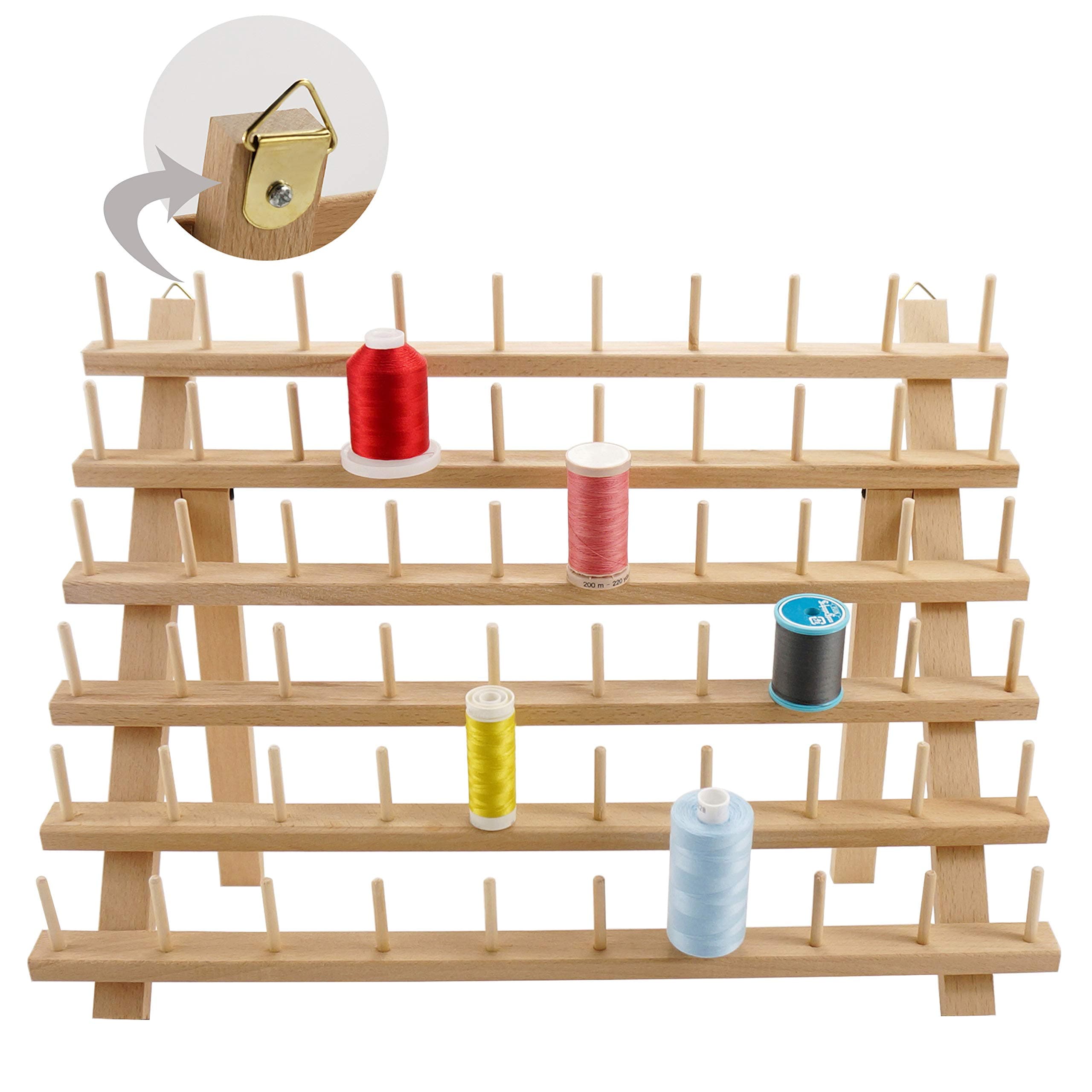 New brothreadNew brothread 60 Spools Wooden Thread Rack/Thread Holder Organizer with Hanging Hooks for Embroidery Quilting and Sewing Threads