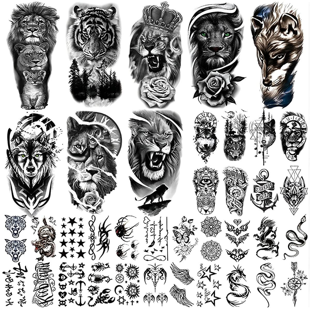 38 Sheets Temporary Tattoo Sticker For Men Black Tatto Sticker Beast on Arm Waterproof Large Tattoo Stickers Assorted Tatto Sticker