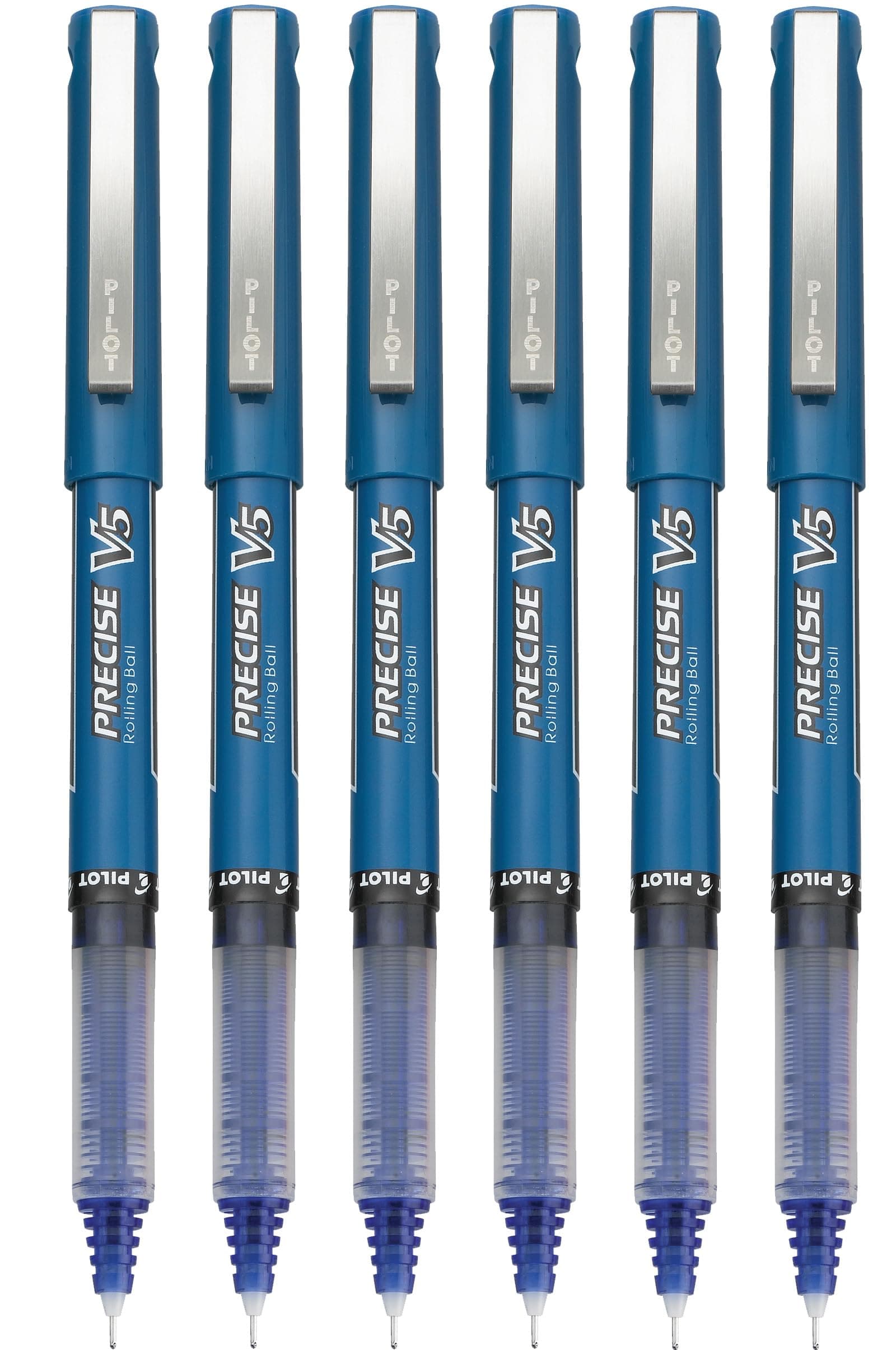 Pilot Precise V5 Stick Rolling Ball Pens Extra Fine Point Blue Ink Pack Of 6