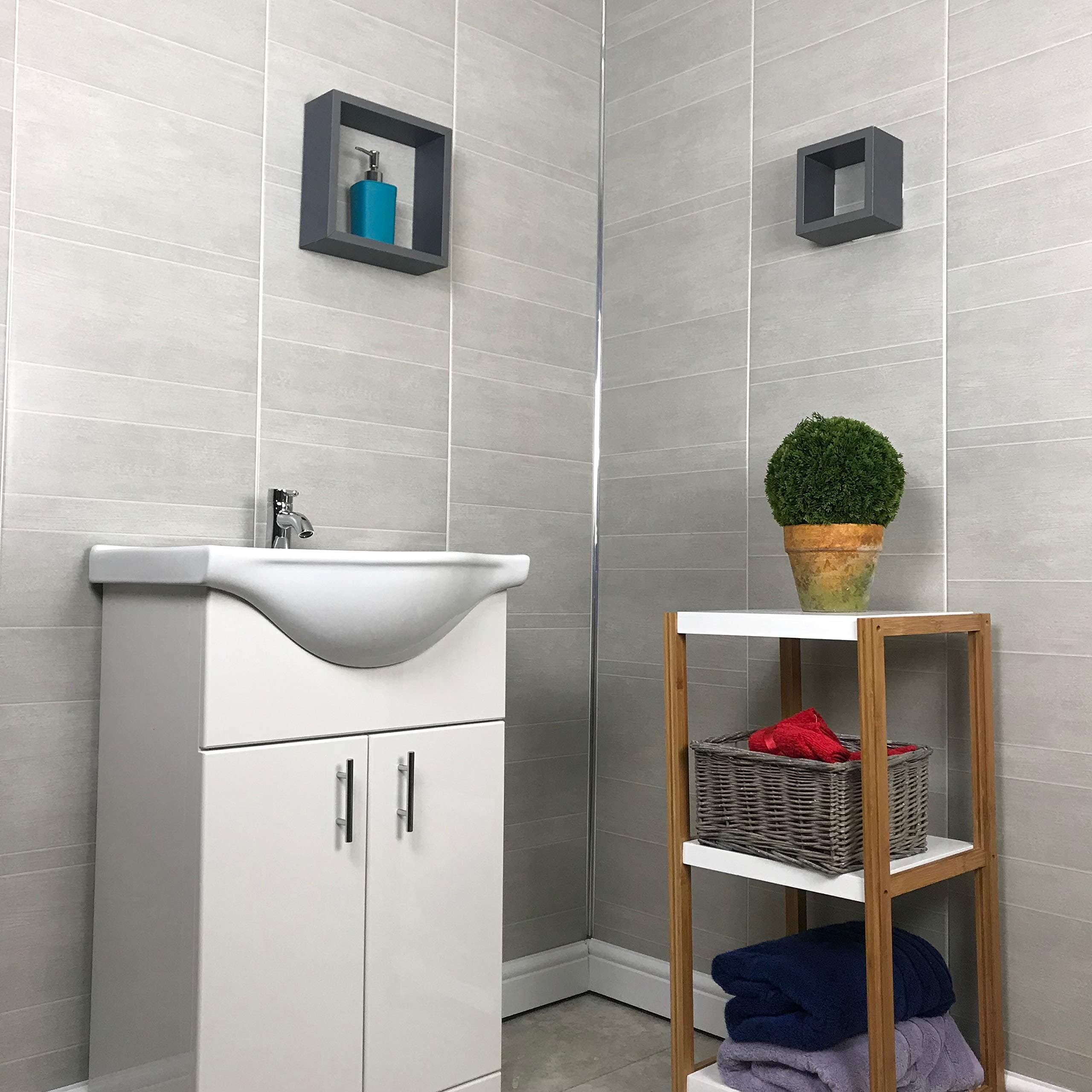 The Cladding Store Multi Tile Greystone 8mm Large Wet Wall Plastic Shower Panels Bathroom PVC Cladding (4 Panels)