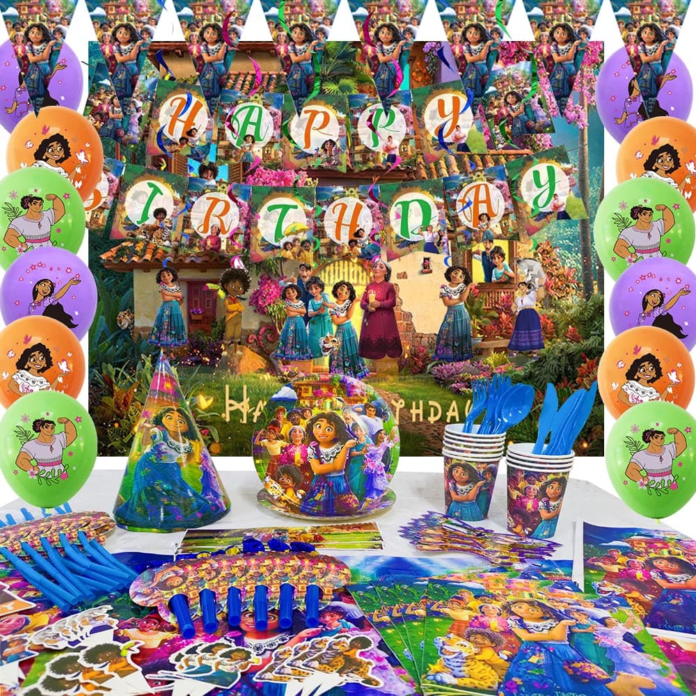 DEMBE COMPLETE THEME SET TABLEWARE & FOIL BALLOONS 185 PC'S FOR ENCANTO BIRTHDAY PARTY SUPPLIES DECORATION BIGGEST INCLUSIVE SET