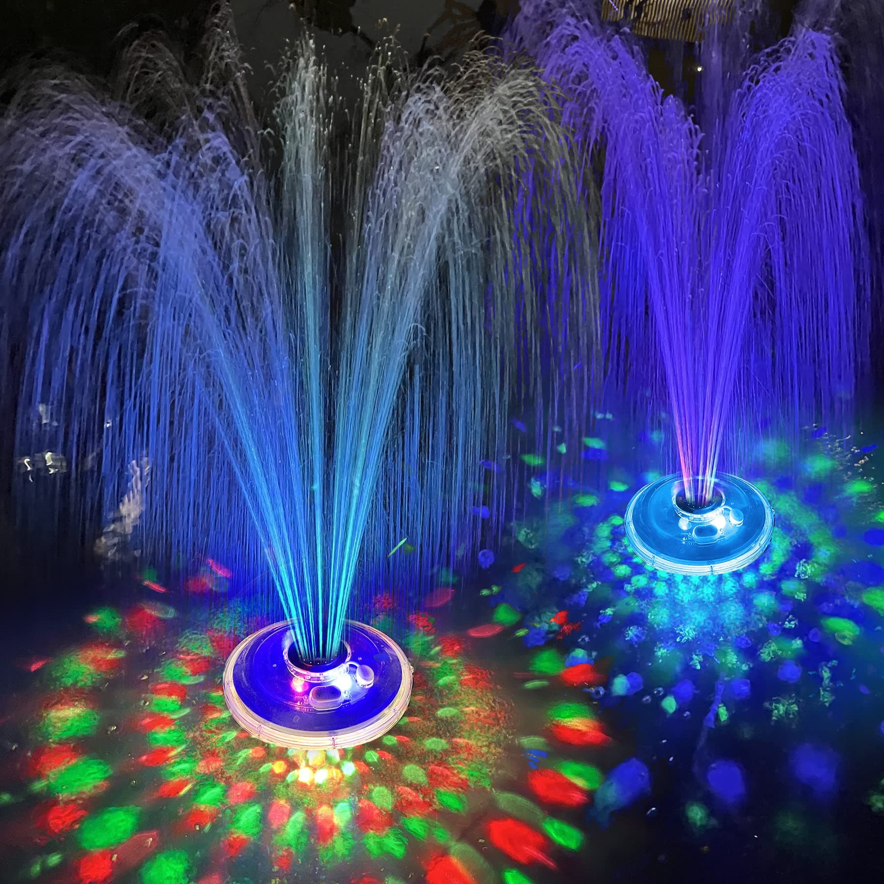 Floating Water Fountain with Underwater Lights, Powered Pump Outdoor, 2 Modes Sprinkler Waterfall Fountain for Inground Above Ground Pool, Pond-Blue-1PC